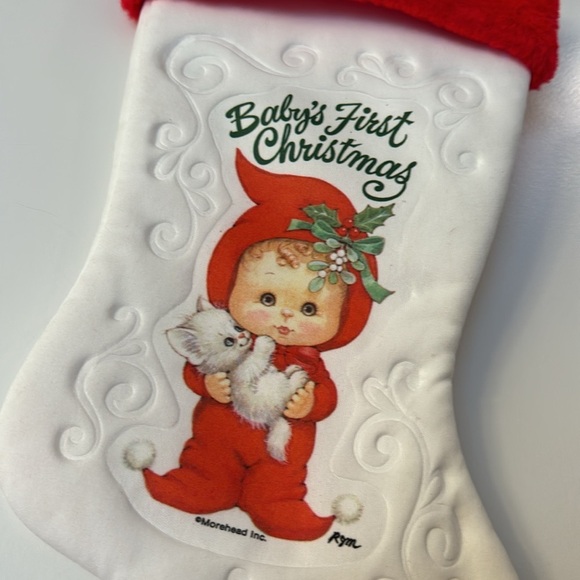 Vintage Christmas Stocking Baby's First Christmas - Picture 2 of 7